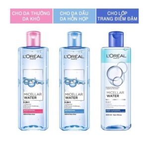 Nước tẩy trang cho da nhạy cảmL'Oreal 3 in 1 Micellar Water làm sạch sâu