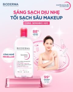 Nước tẩy trang dành cho da nhạy cảm Bioderma dùng sau makeup một ngày dài giúp da sạch sâu